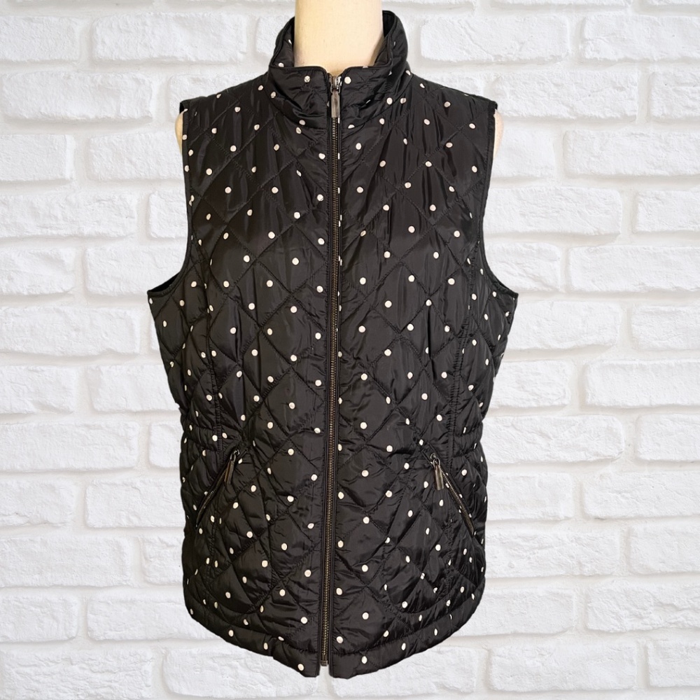 Talbots Black Quilted Polka Dot Vest, sz L